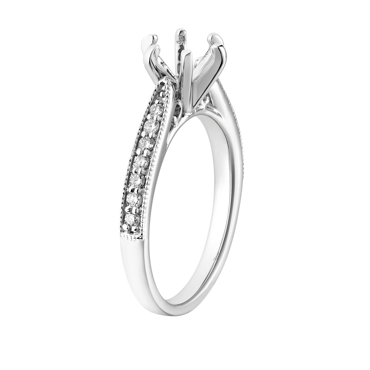 14K White Gold Classic Round Center Engagement Ring MZ5867 Natural Diamond
