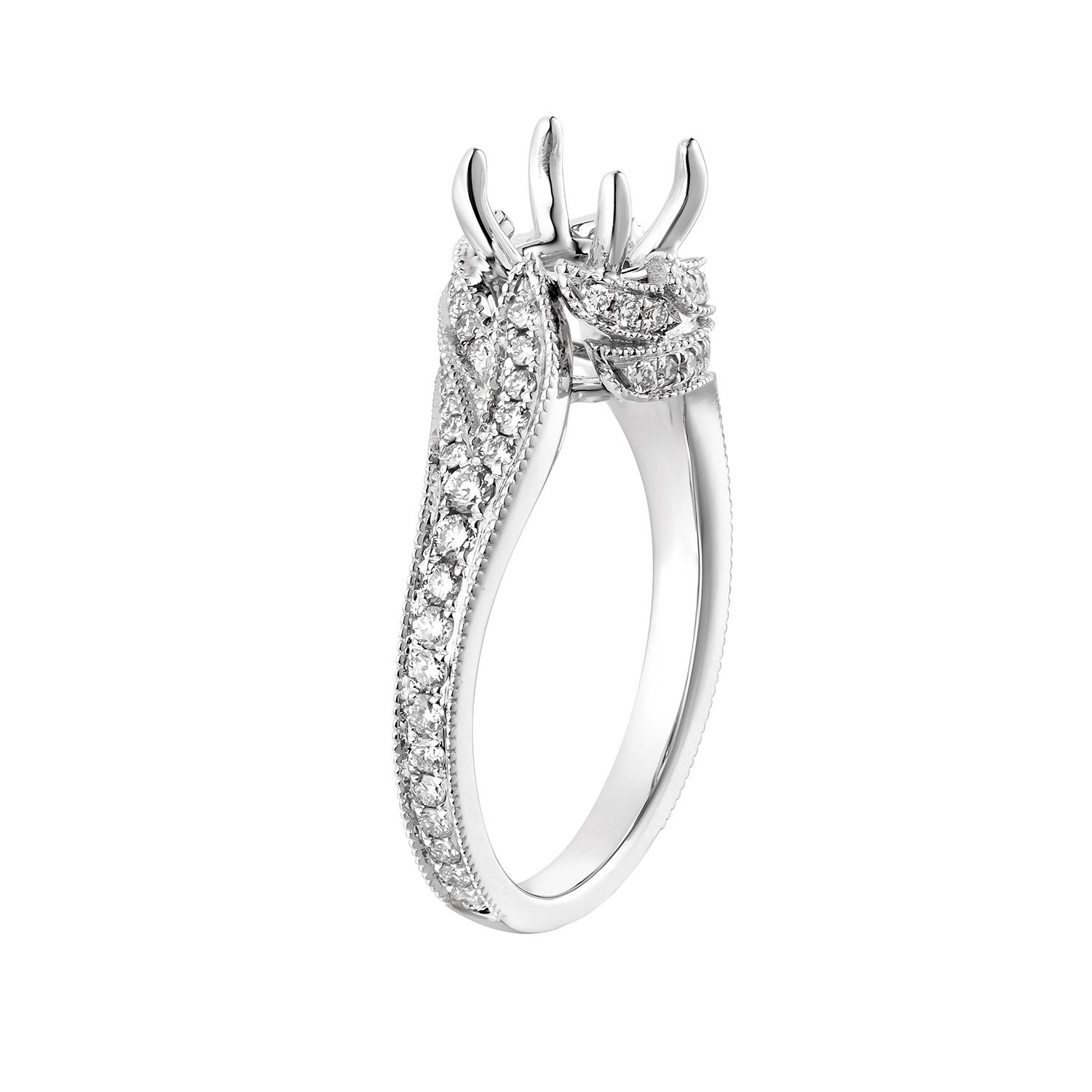 14K White Gold Round Natural Diamond  Engagement Ring MZ5770