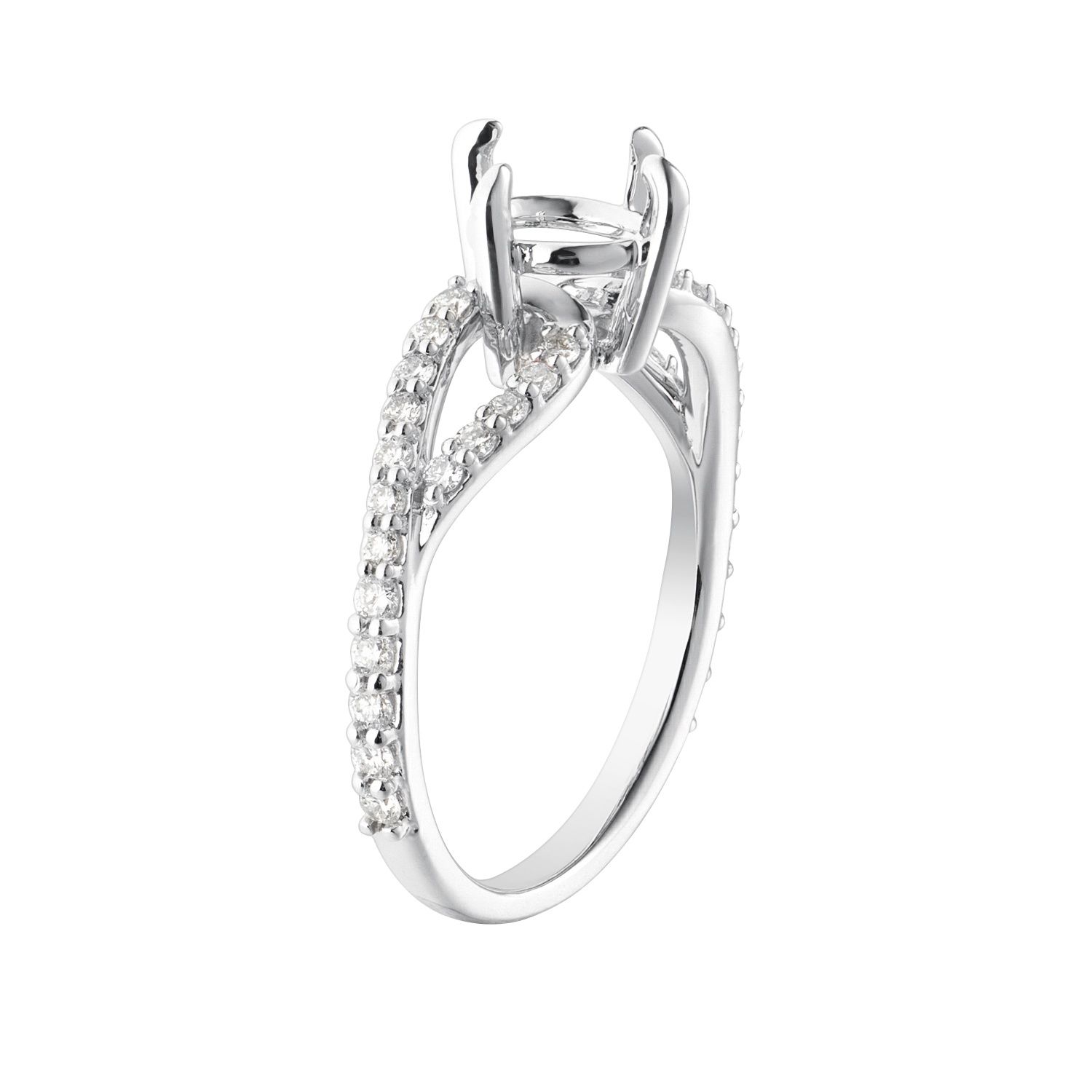 14K White Gold Round Center Natural Diamond  Engagement Ring MZ5716 Natural Diamond