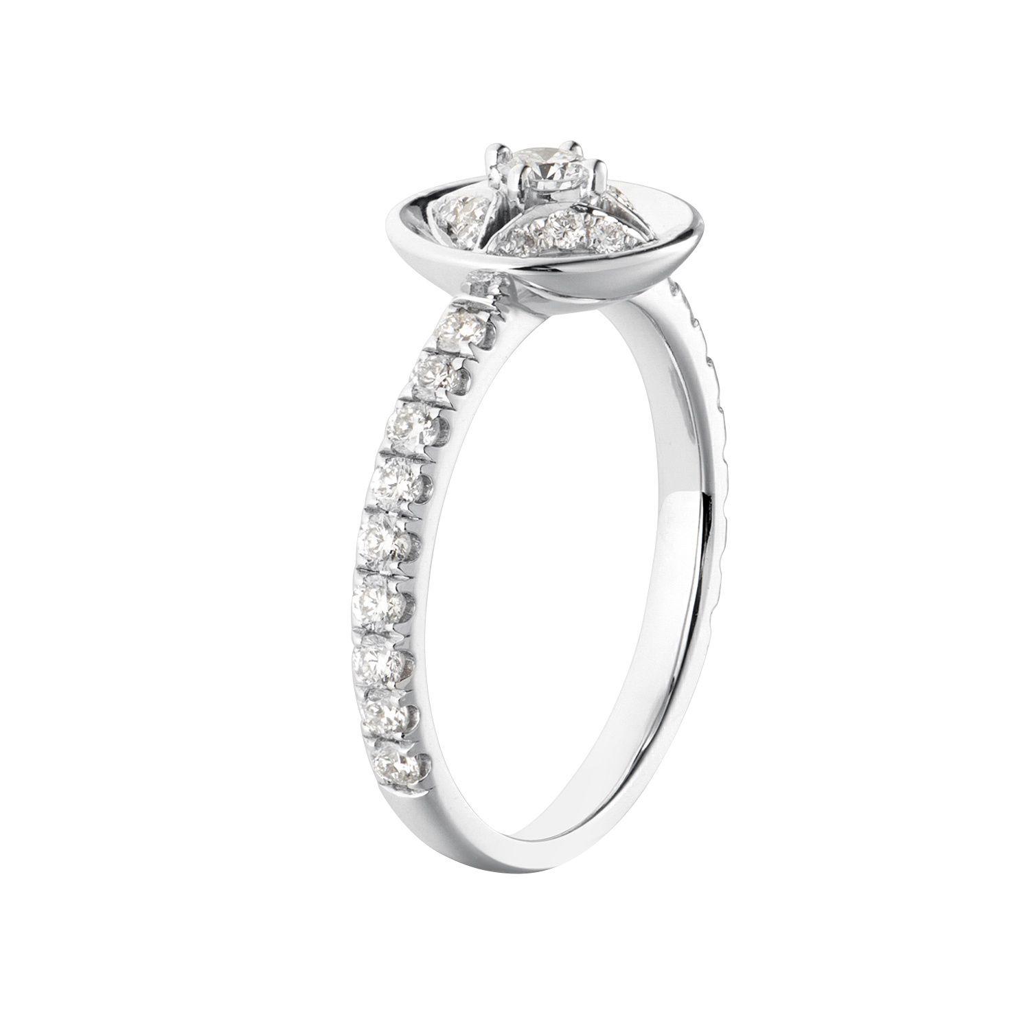 14K White Gold Round Center Natural Diamond  Engagement Ring MZ5719