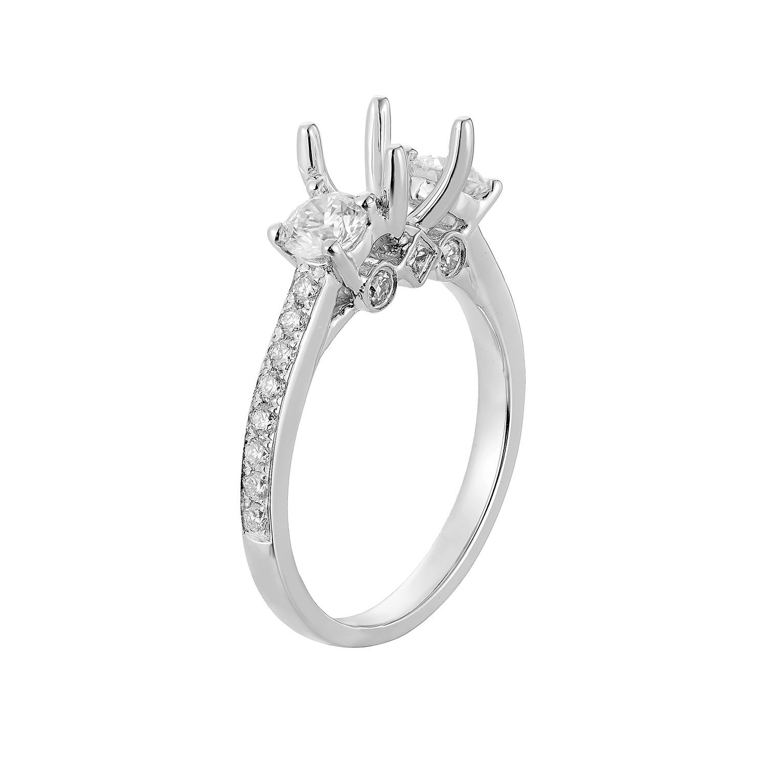 14K White Gold Three Stone  Natural Diamond Engagement Ring HY003