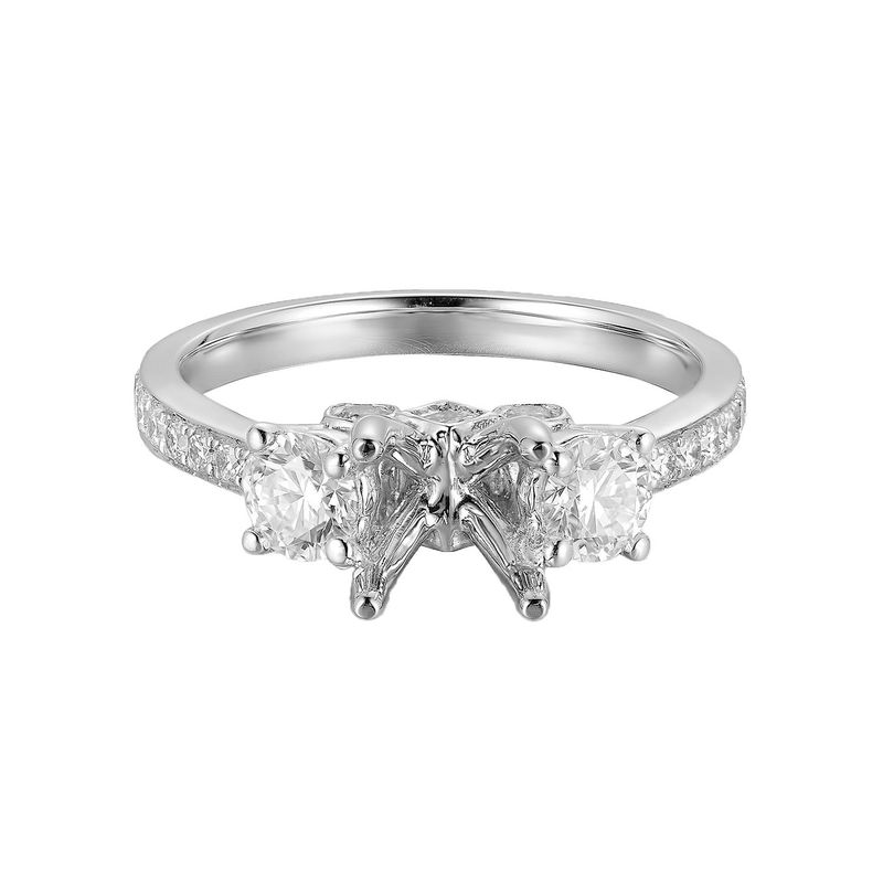 14K White Gold Three Stone  Natural Diamond Engagement Ring HY003