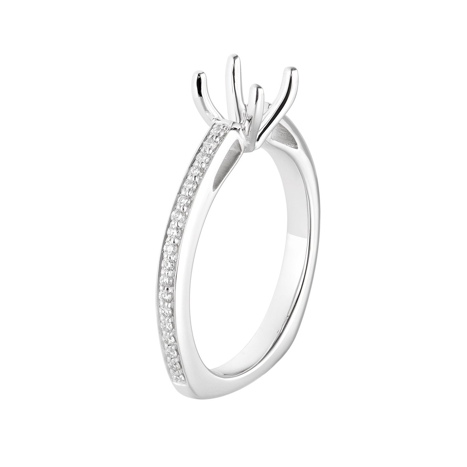 14K White Gold Round Center Single Shank Engagement Ring MZ5694 Natural Diamond