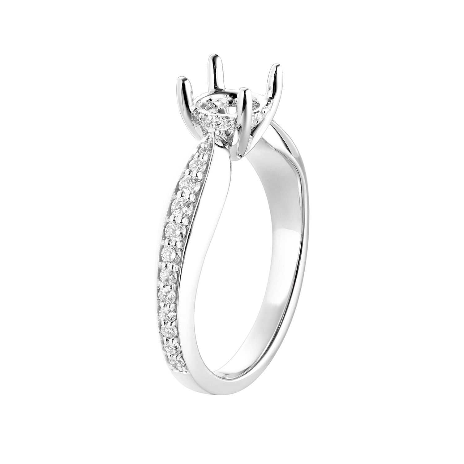 14K White Gold Round Center Single Shank Engagement Ring MZ5695 Natural Diamond