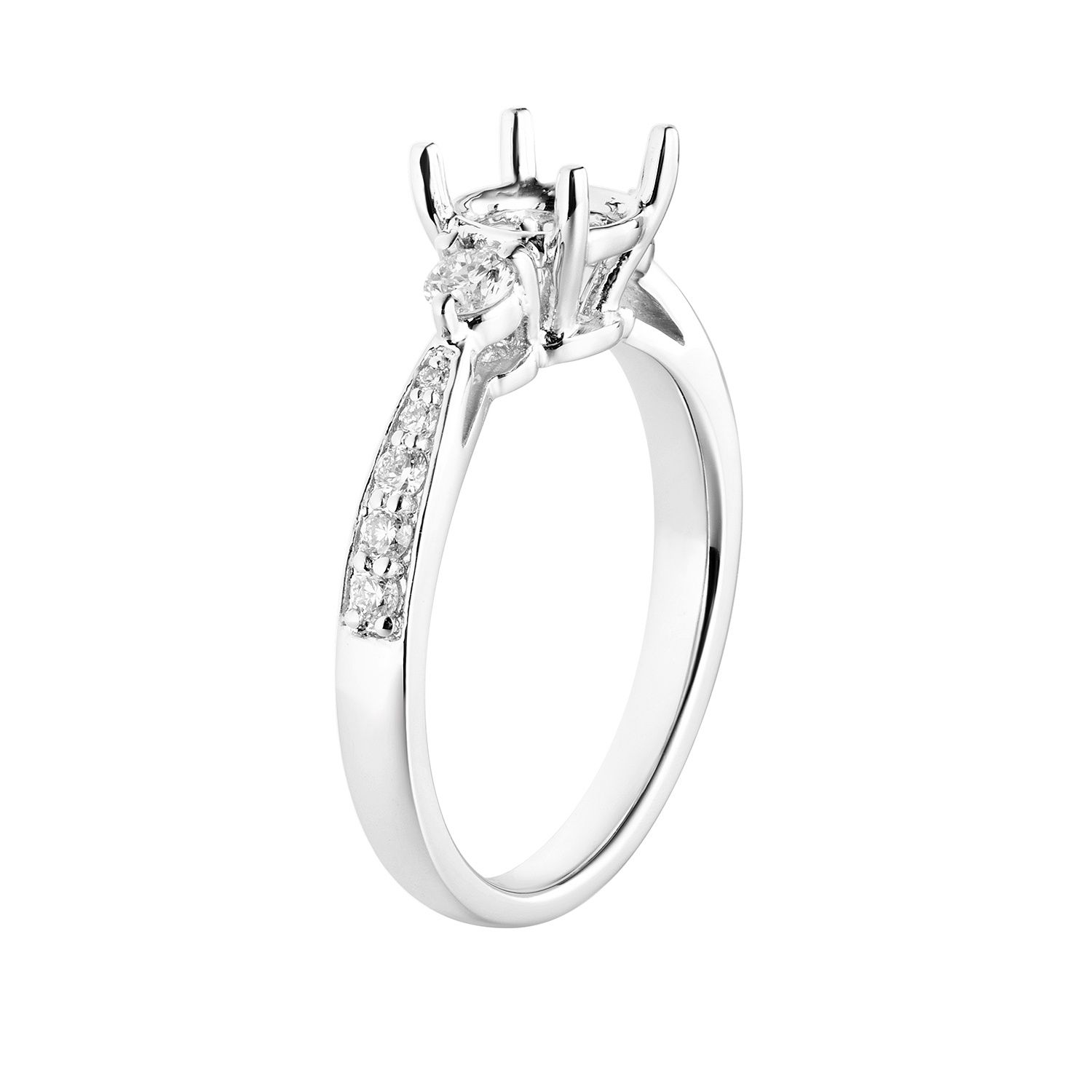 14K White Gold Three Stone  Natural Diamond Engagement Ring MZ5666