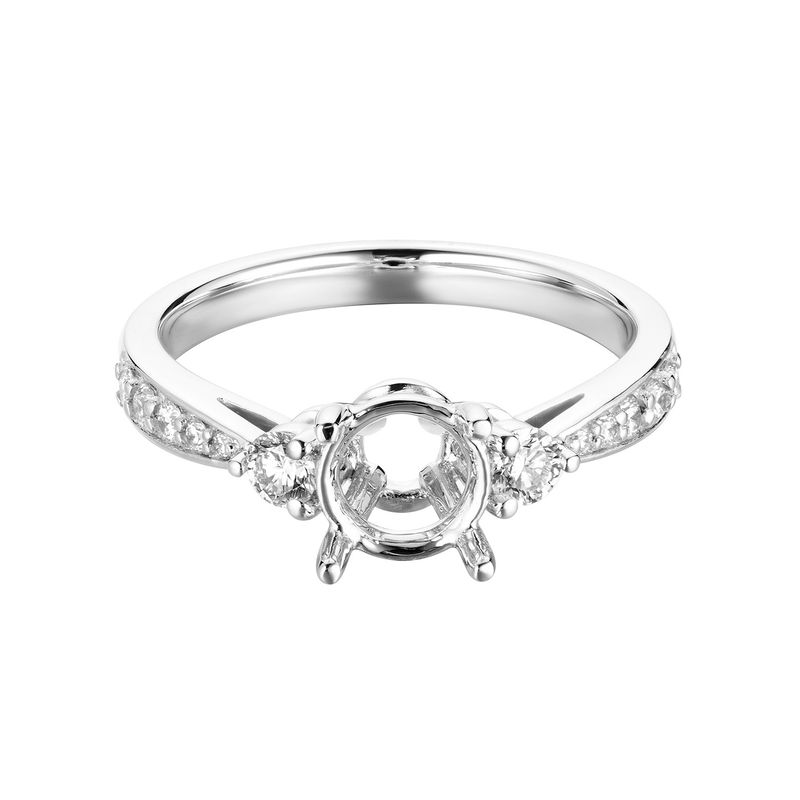 14K White Gold Three Stone  Natural Diamond Engagement Ring MZ5666