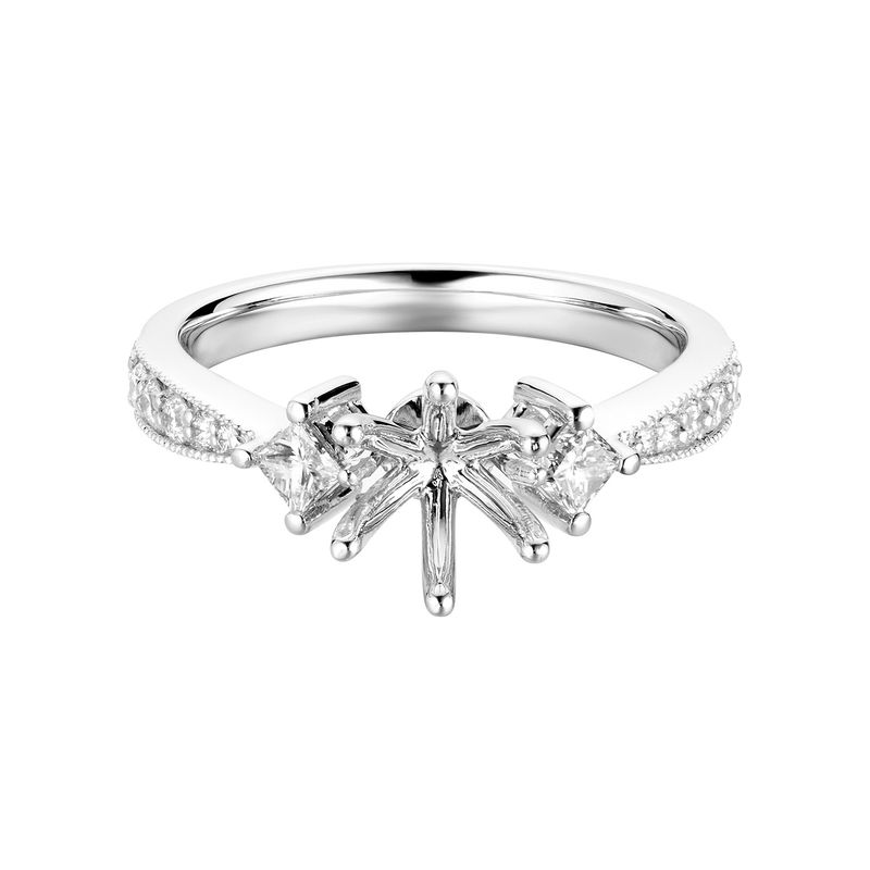 14K White Gold Three Stone Engagement Ring MZ5667 Natural Diamond