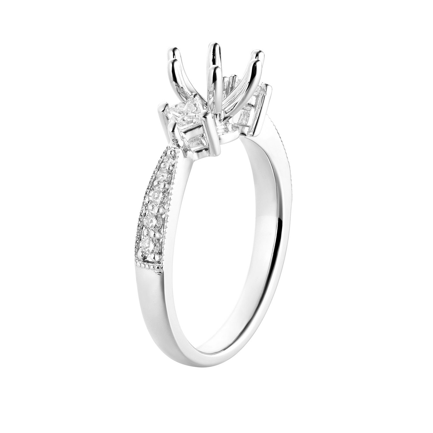 14K White Gold Three Stone Engagement Ring MZ5667 Natural Diamond