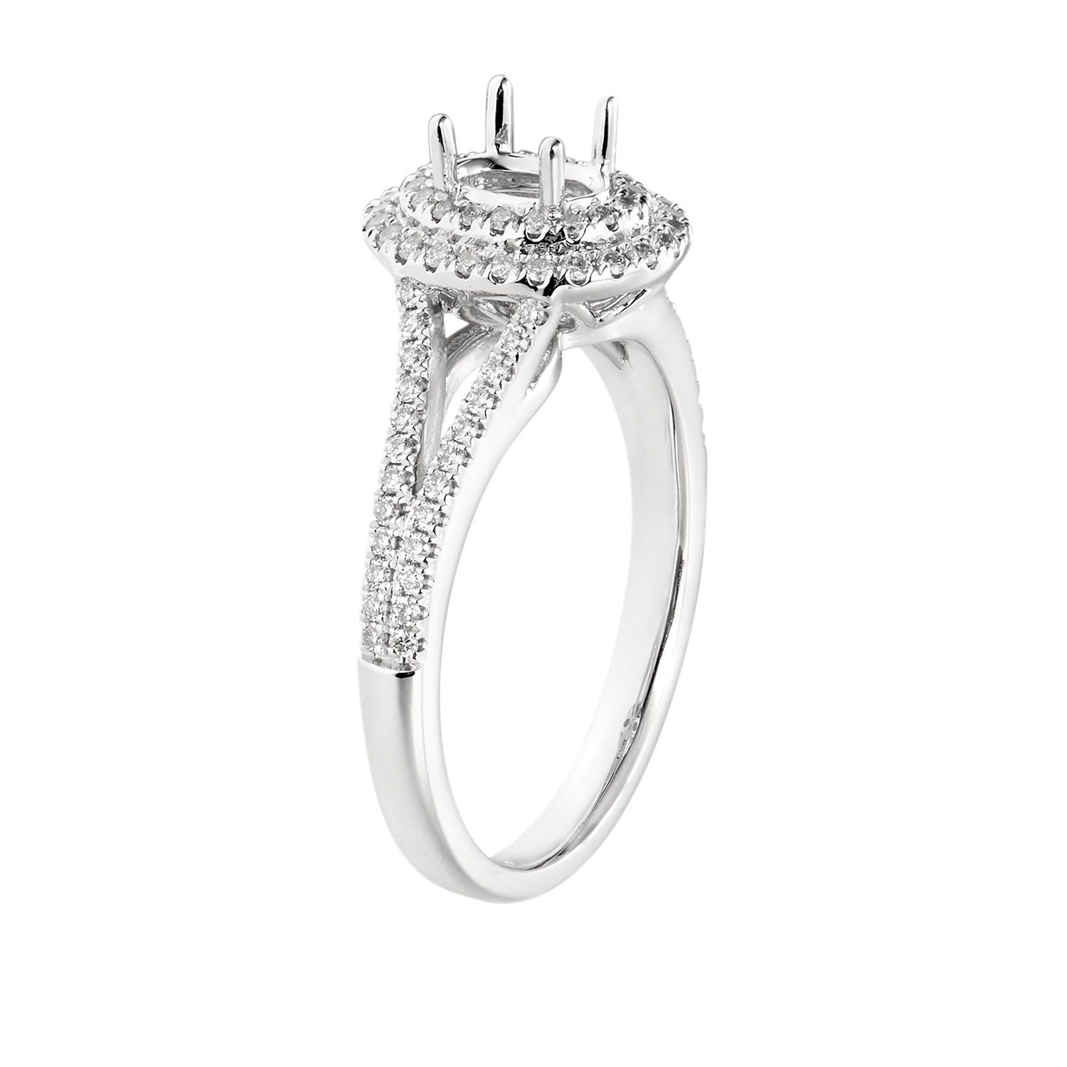 14K White Gold Double Halo Split Shank Engagement Ring MZ5633 Natural Diamond