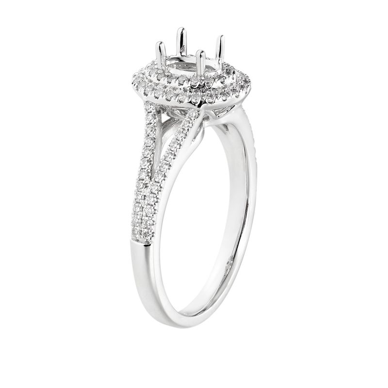 14K White Gold Double Halo Split Shank Engagement Ring MZ5633 Natural Diamond