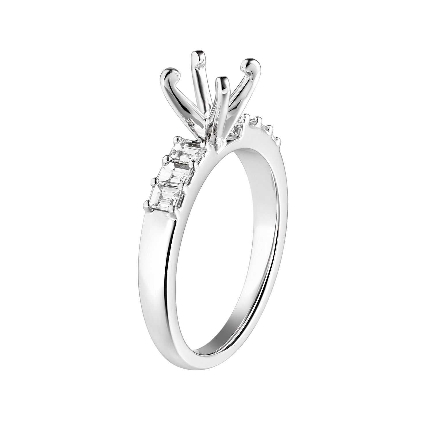 14K White Gold Baguette Natural Diamond  Engagement Ring MZ5618