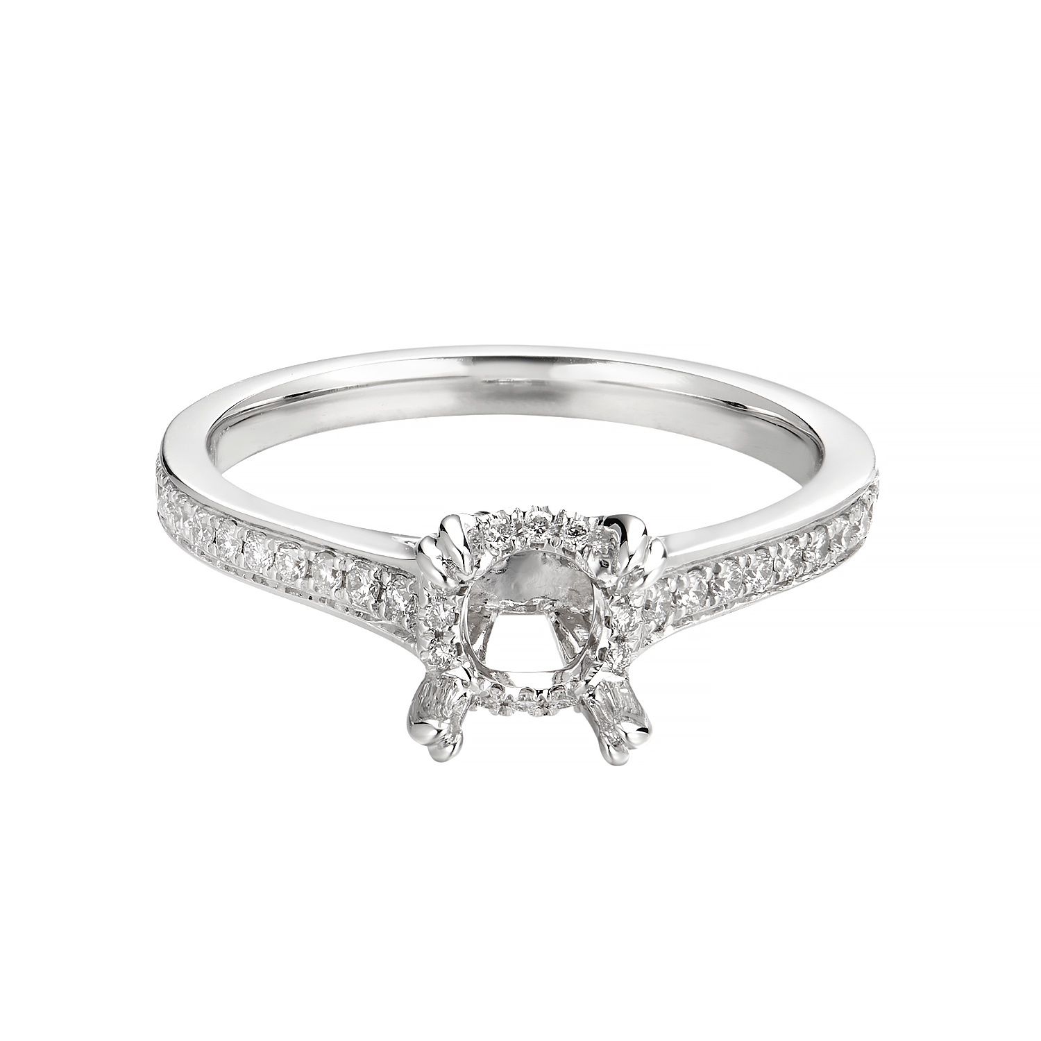 14K White Gold Double Prongs Round Natural Diamond  Engagement Ring MZ5616 Natural Diamond