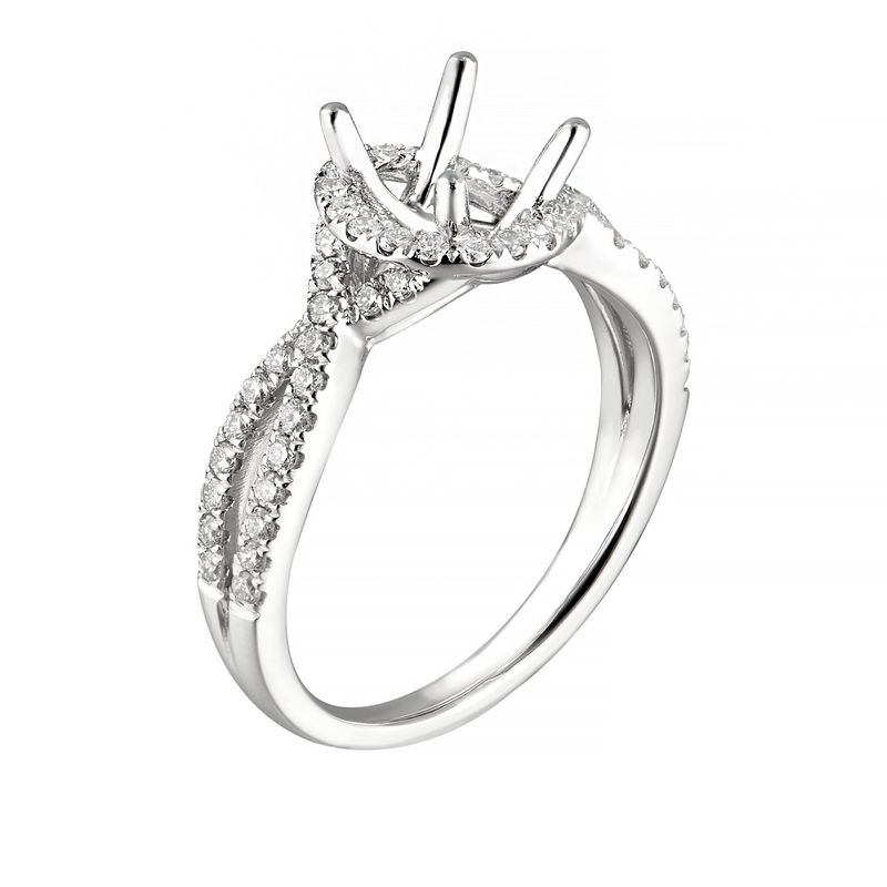 14K White Gold Split Shank Round Natural Diamond  Engagement Ring MZ5590