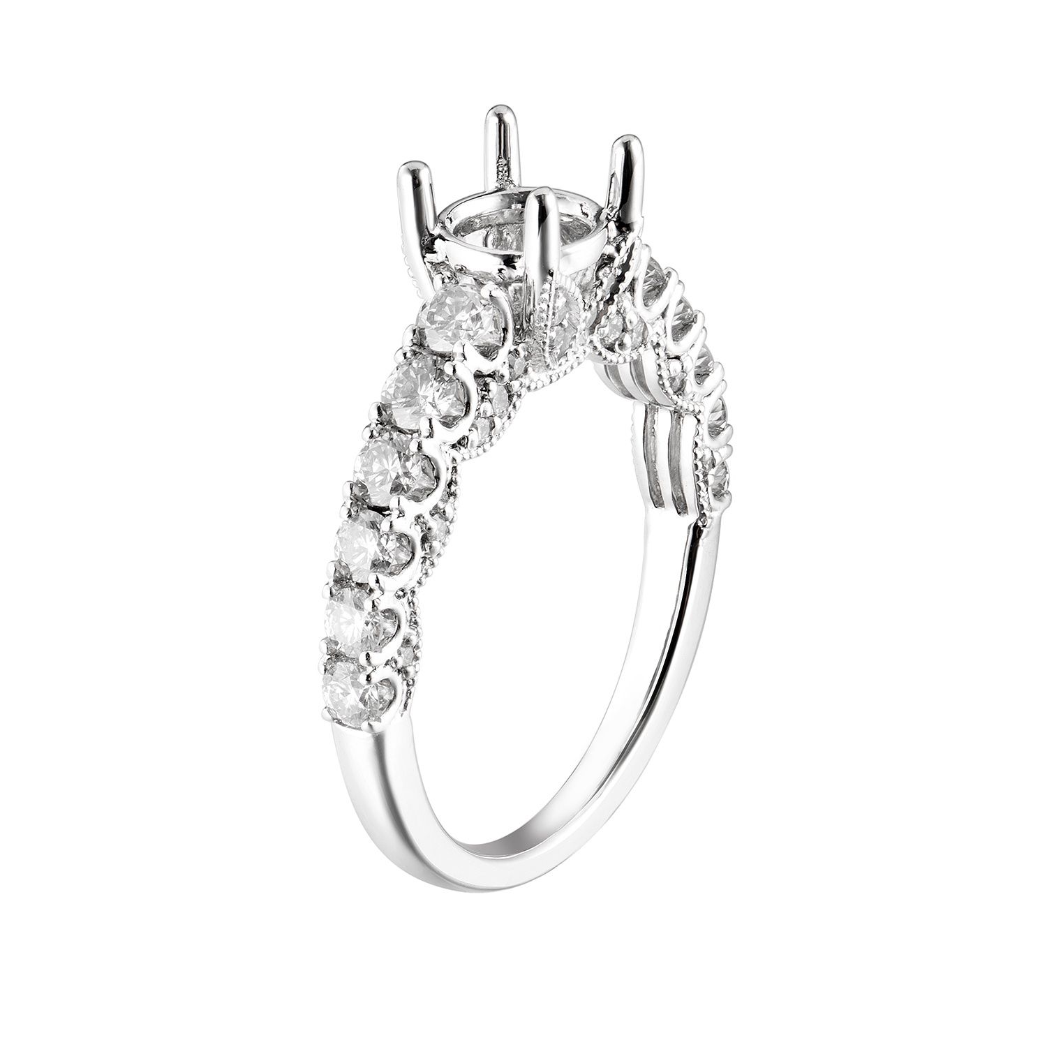 14K White Gold Single Shank Vintage Engagement Ring MZ5566 Natural Diamond
