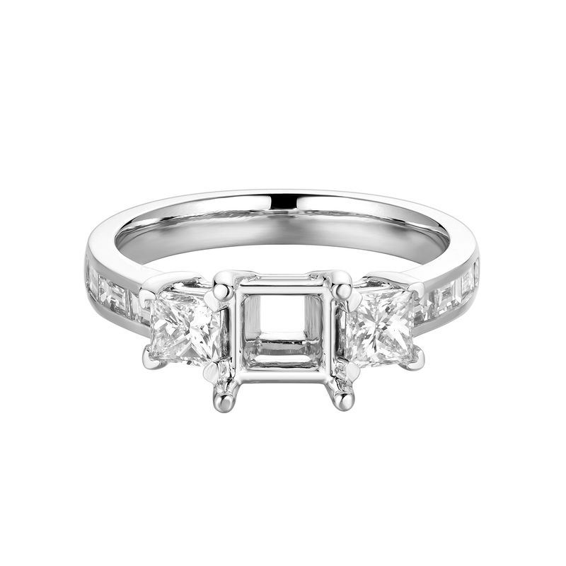 14K White Gold Three Stone Engagement Ring MZ7470 Natural Diamond