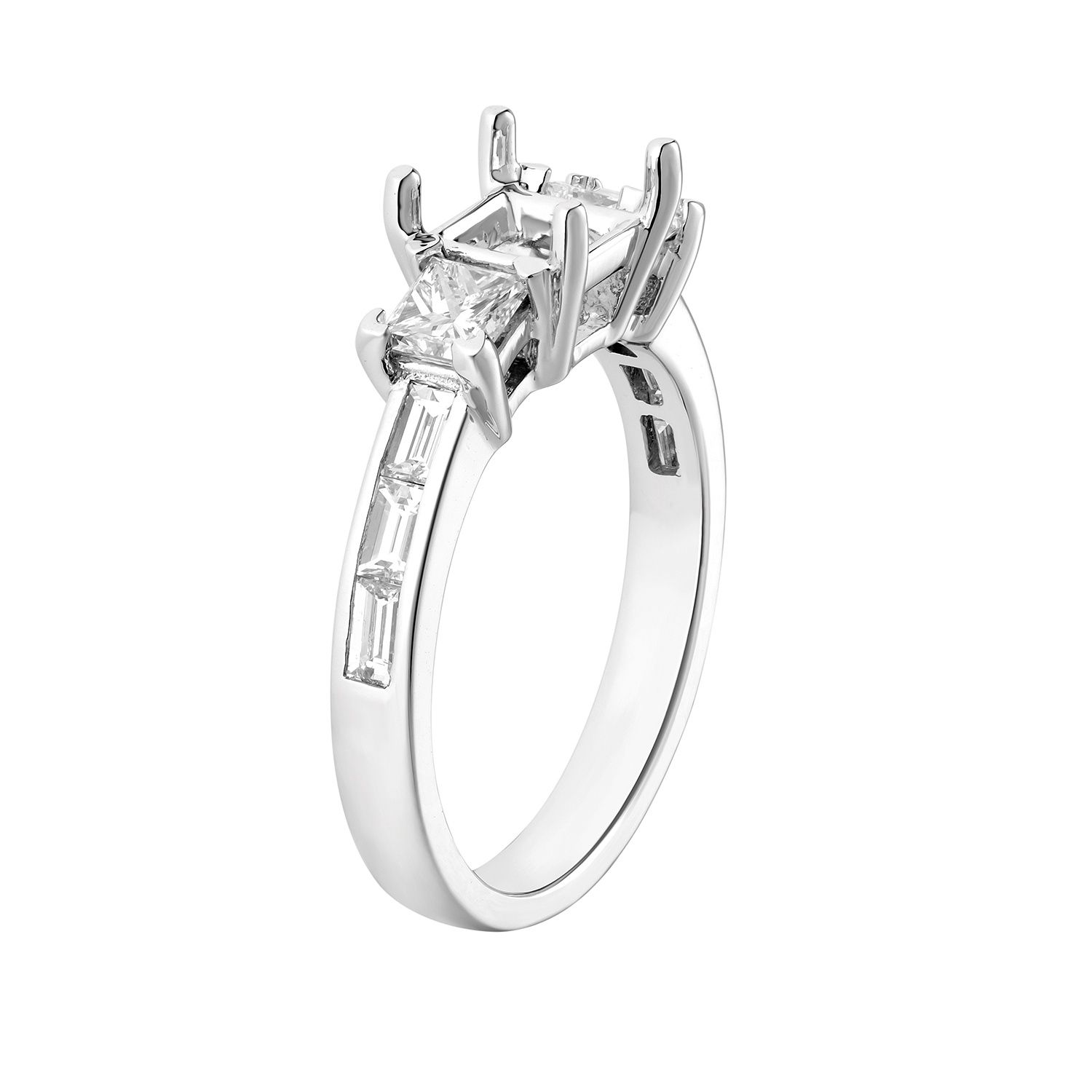 14K White Gold Three Stone Engagement Ring MZ7470 Natural Diamond