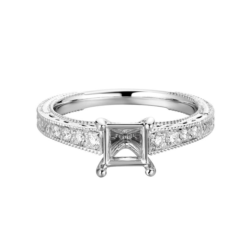 14k White Gold Vintage Shank Engagement Ring MZ7464 Natural Diamond