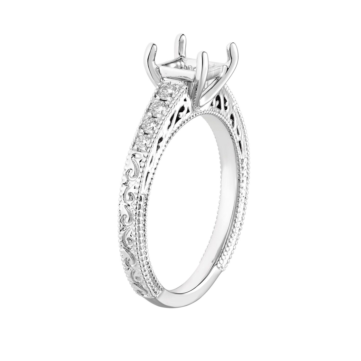 14k White Gold Vintage Shank Engagement Ring MZ7464 Natural Diamond