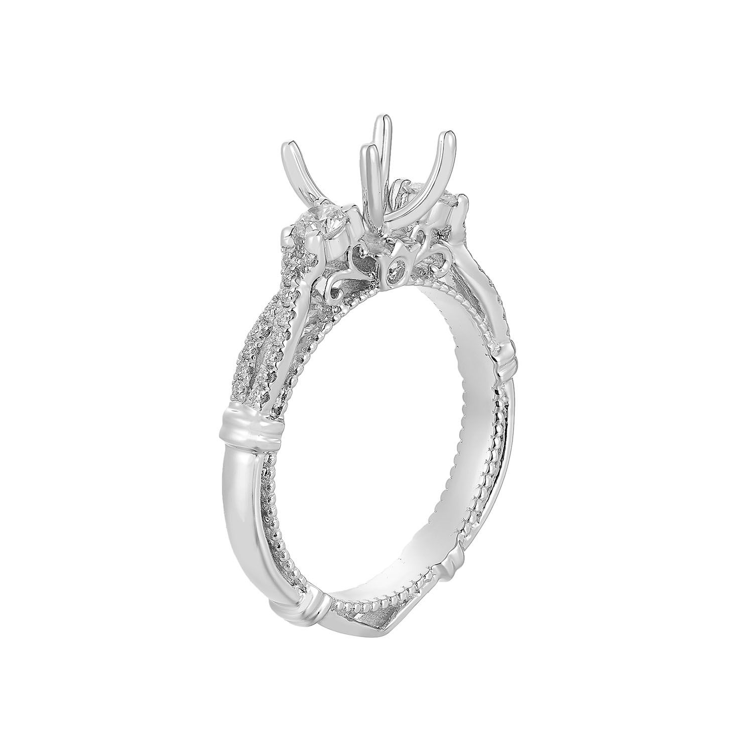 14K White Gold Split Shank Natural Diamond Engagement Ring IH-109