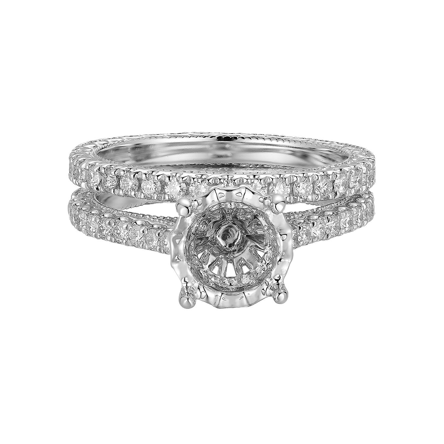 14K White/Yellow Gold Straight Shank Natural Diamond Ring Set IH-223-1