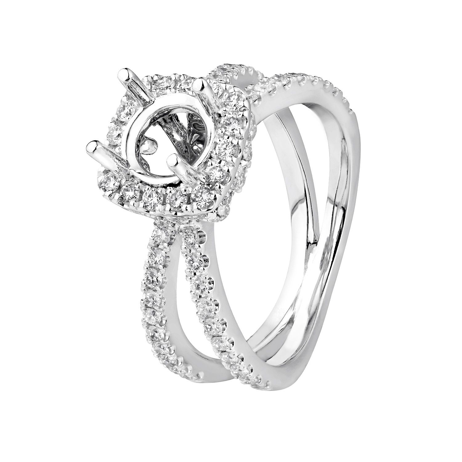 14K White Gold Cushion Halo Split Shank Engagement Ring MZ032 Natural Diamond