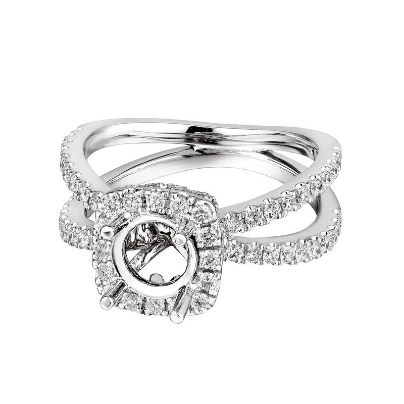 14K White Gold Cushion Halo Split Shank Engagement Ring MZ032 Natural Diamond