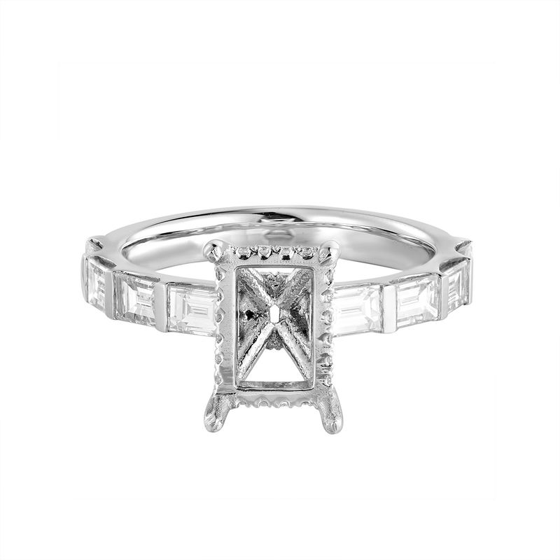 Platinum Gold Emerald Center Natural Diamond  Engagement Ring MZ11409