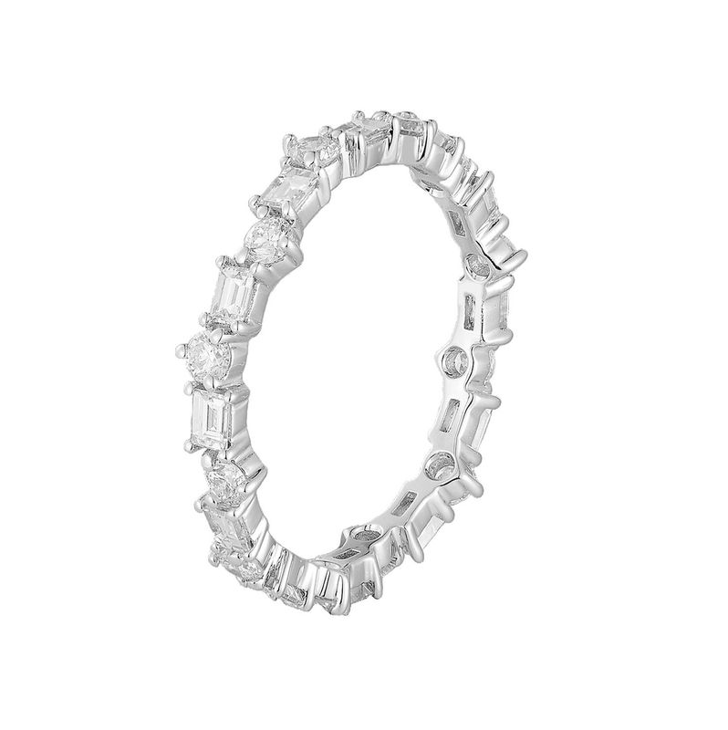 14K White Gold Baguette And Round Natural Diamond  Eternity Band MZ12048