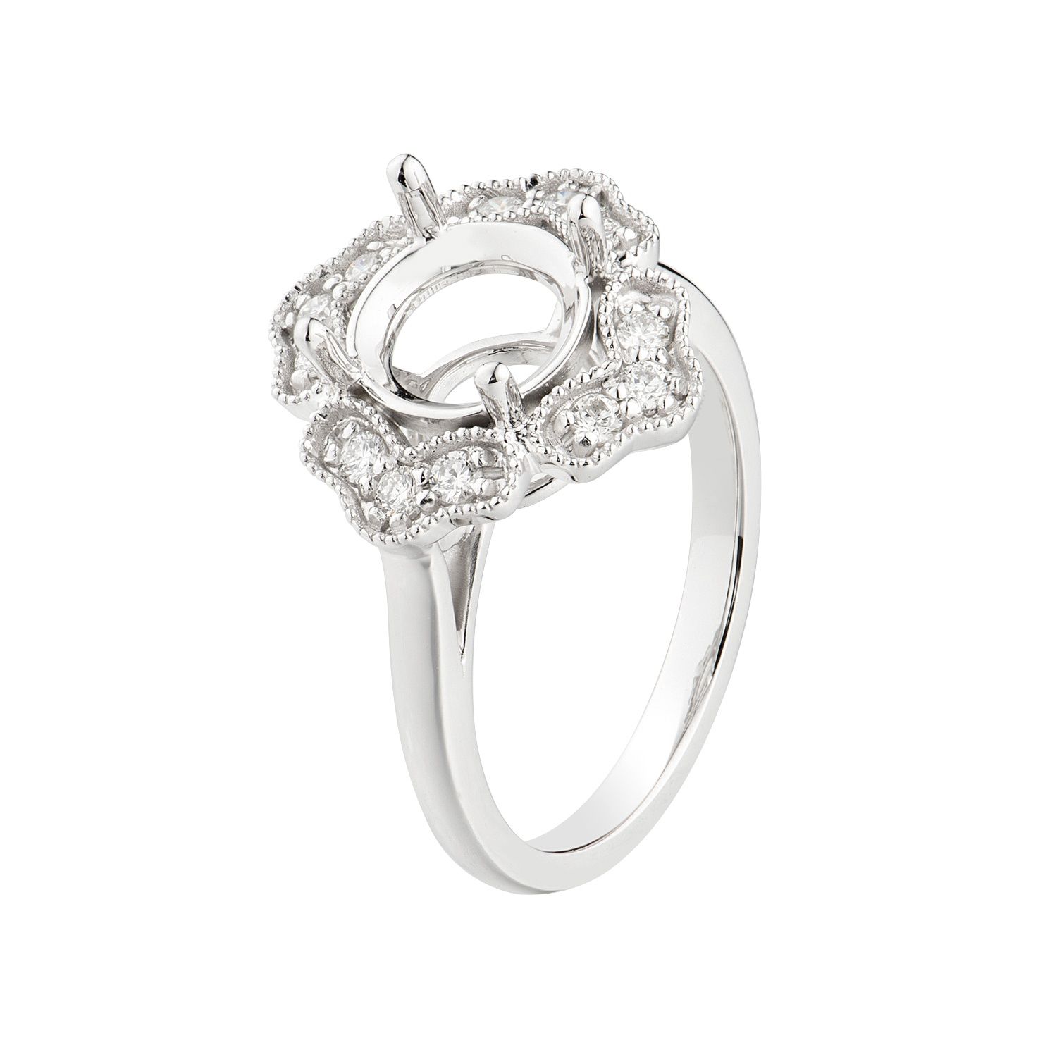 14K White Gold Four Petals Paving Round Natural Diamond  Four Prong Engagement Ring MZ1805 Natural Diamond