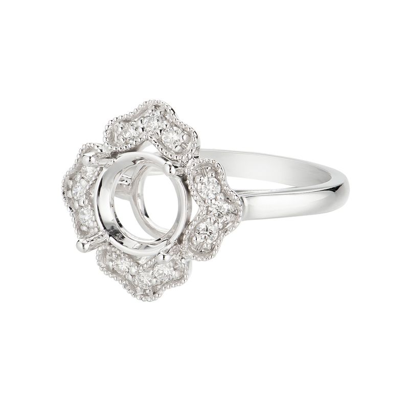 14K White Gold Four Petals Paving Round Natural Diamond  Four Prong Engagement Ring MZ1805 Natural Diamond