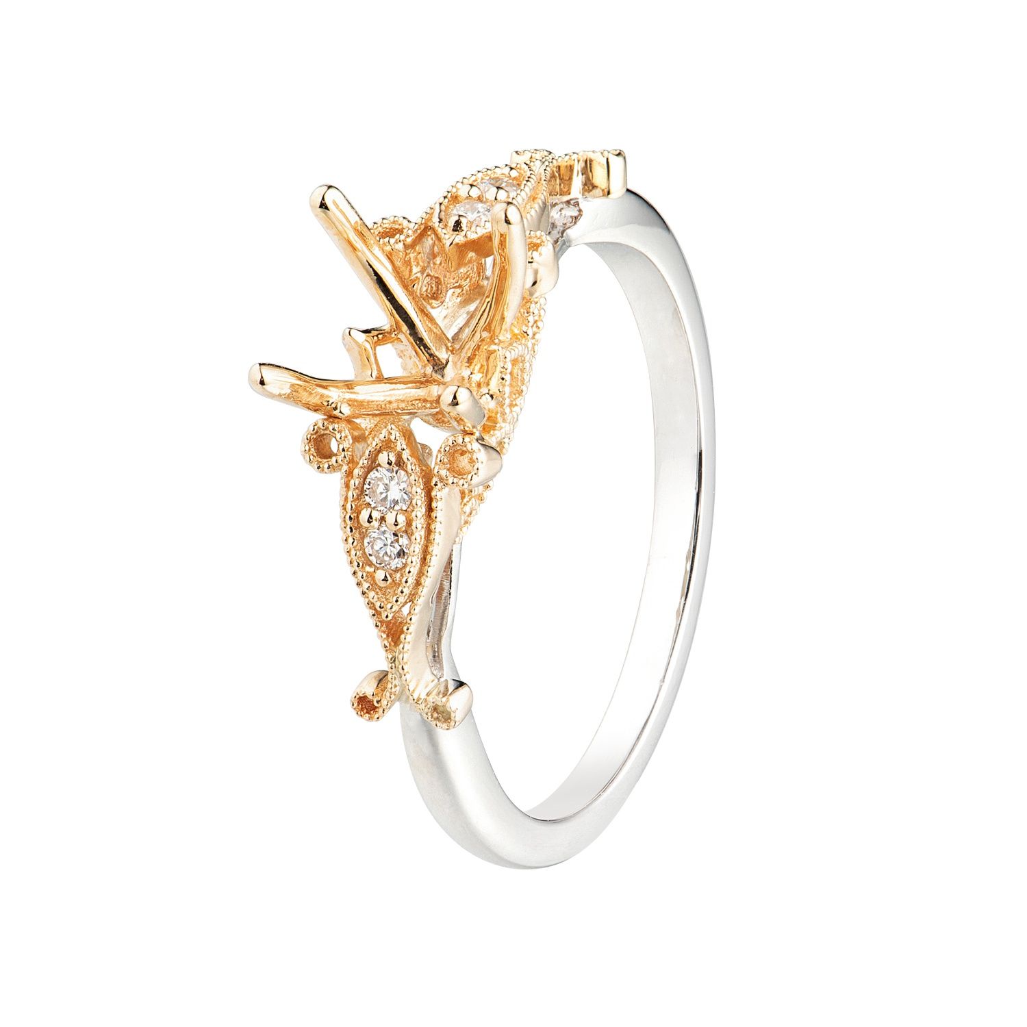 14K White Gold 14K Yellow Gold Two-toned Natural Diamond Engagement Ring MZ1811