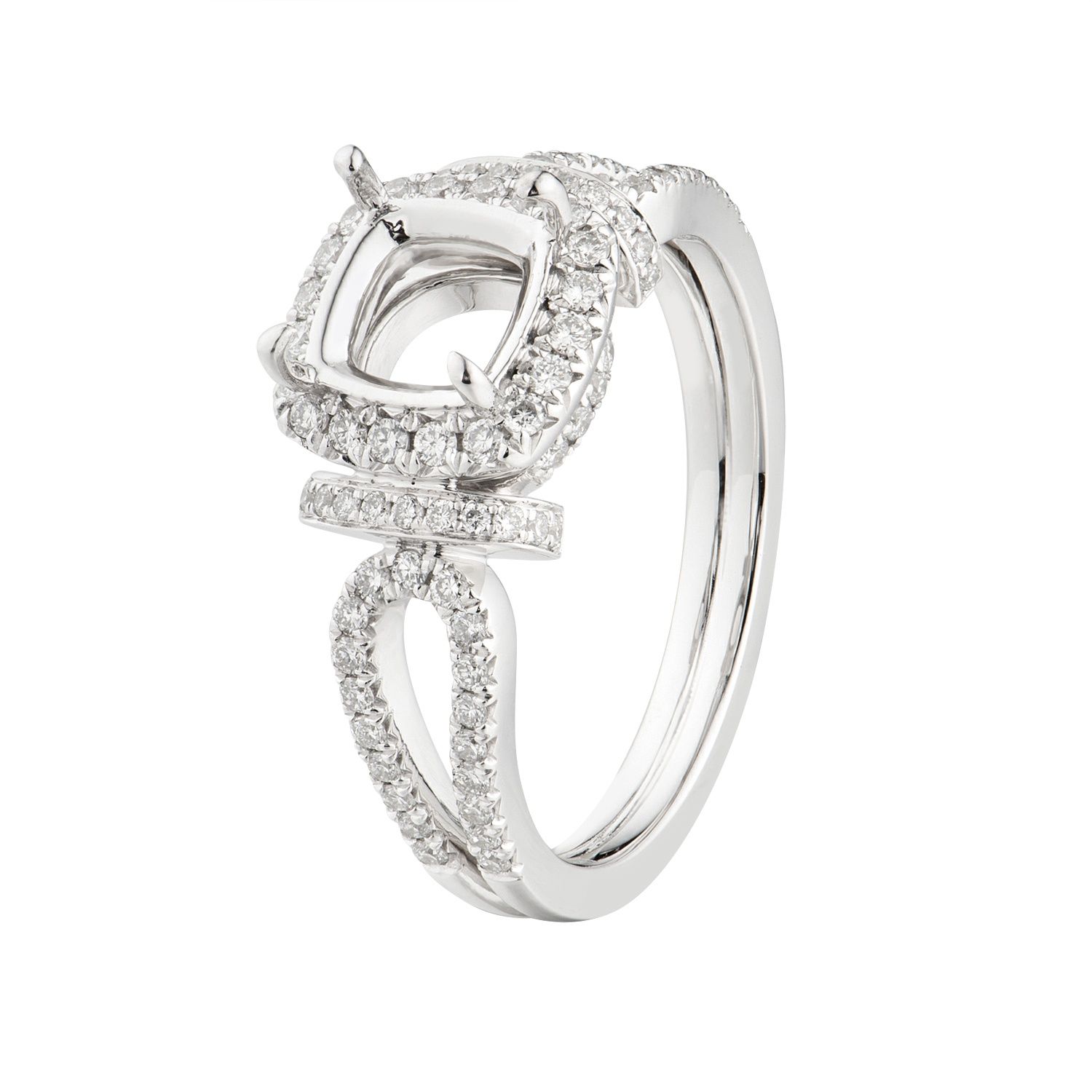 14K White Gold Cushion  Natural Diamond Split Shank Engagement Ring MZ1893