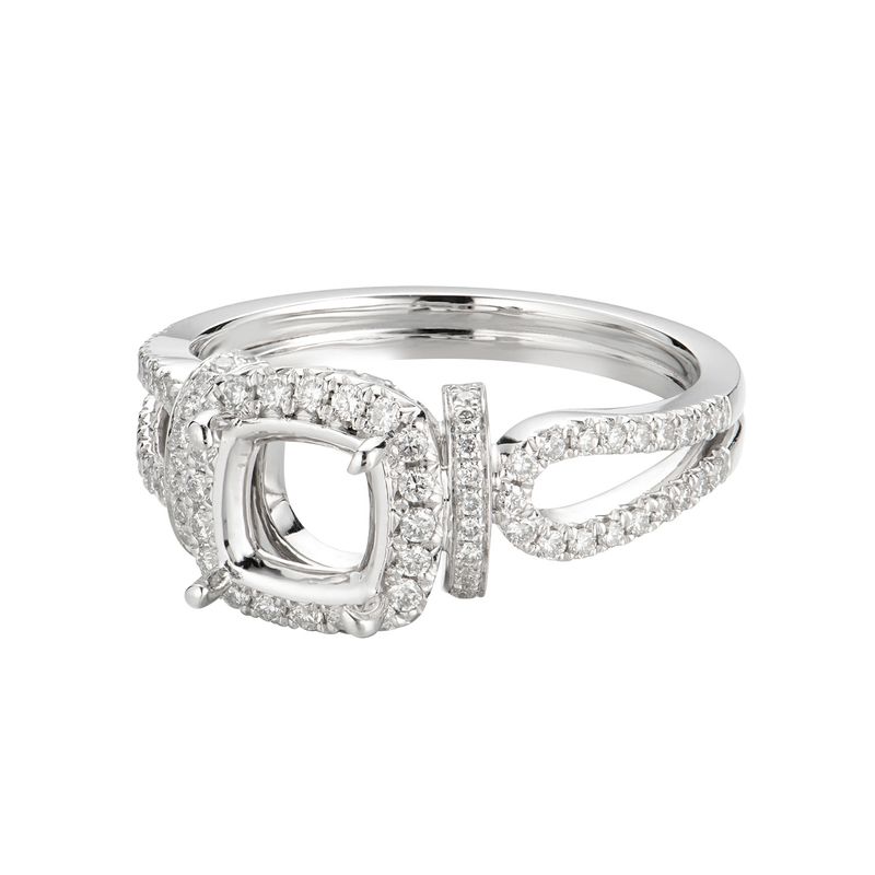 14K White Gold Cushion  Natural Diamond Split Shank Engagement Ring MZ1893