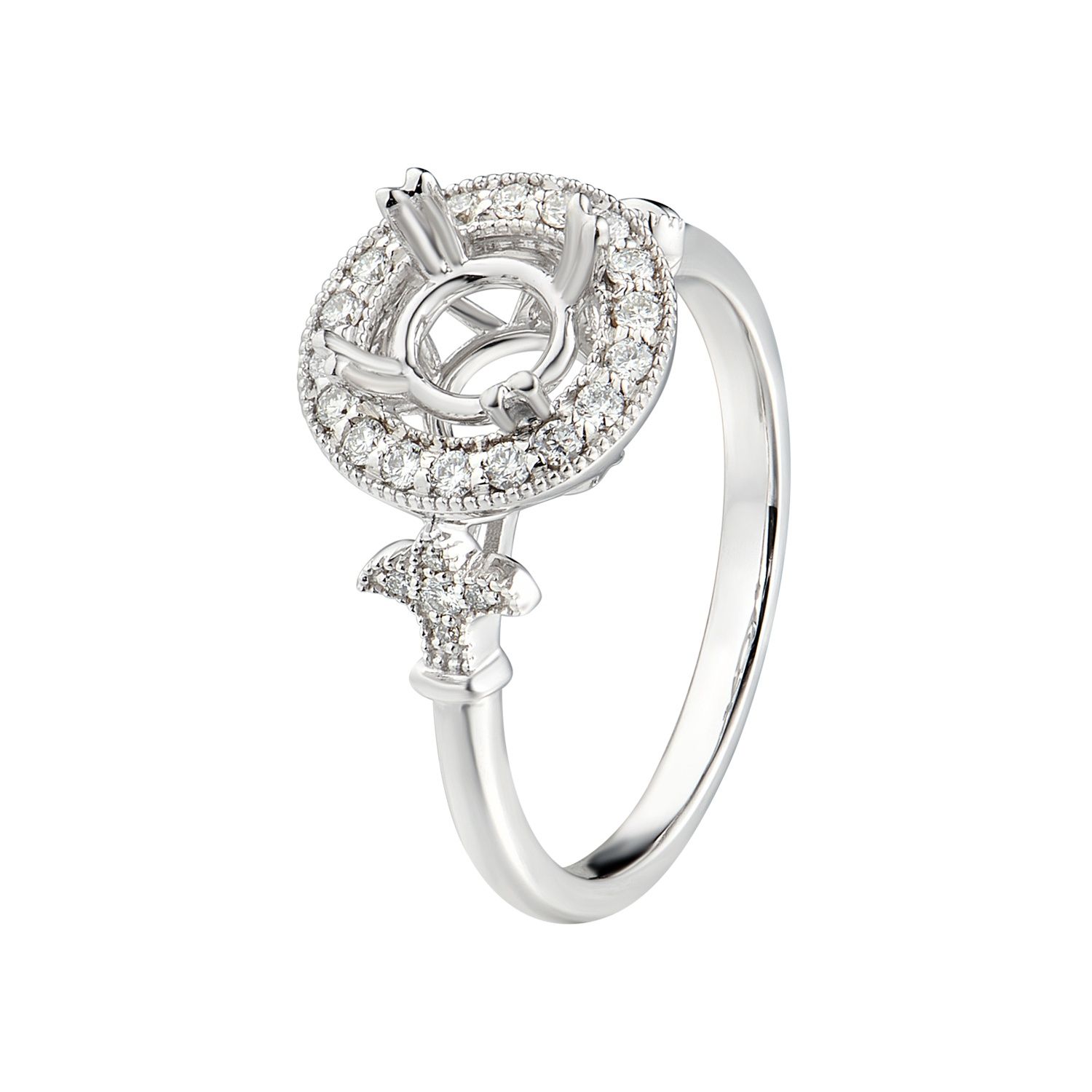 14K White Gold Round Halo Natural Diamond Engagement Ring MZ1899