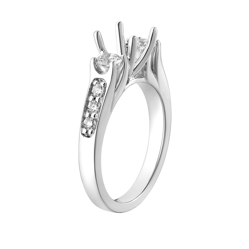 14K White Gold Three Stone Natural Diamond Engagement Ring MZ1932