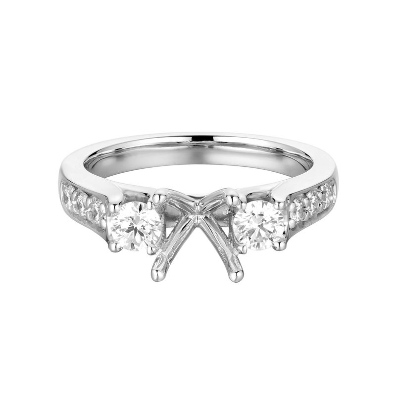 14K White Gold Three Stone Natural Diamond Engagement Ring MZ1932
