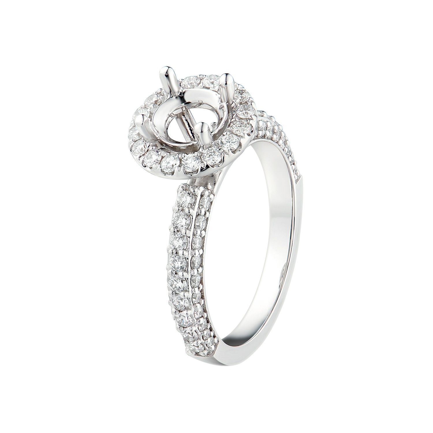 14K White Gold Round Center Natural Diamond  Engagement Ring MZ1941