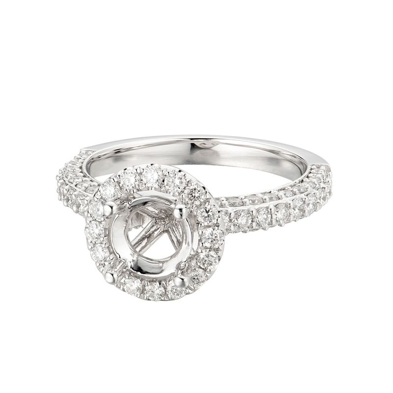 14K White Gold Round Center Natural Diamond  Engagement Ring MZ1941