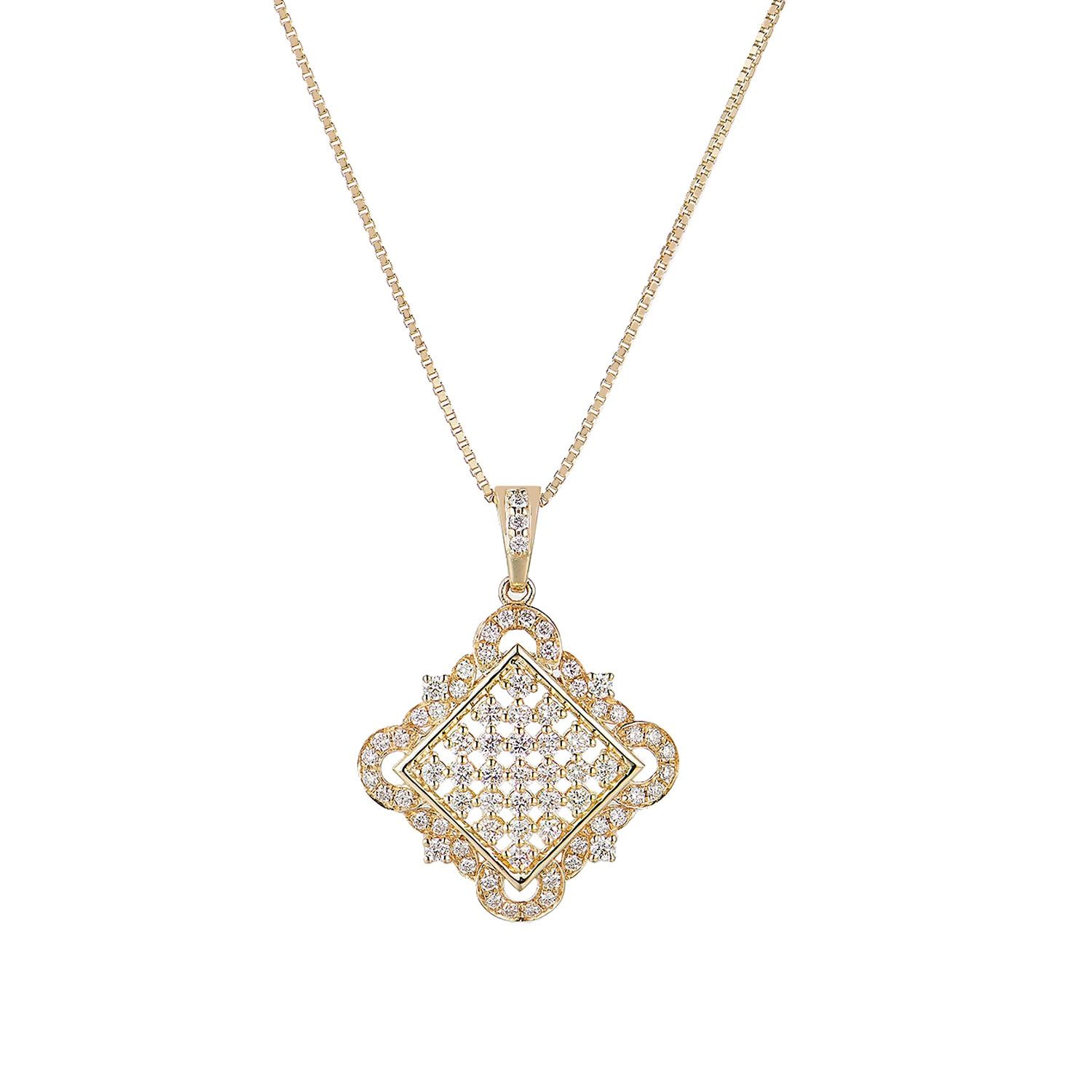 14K Yellow Gold Round Natural Diamond  Pendant Necklace MZ10197 Natural Diamond