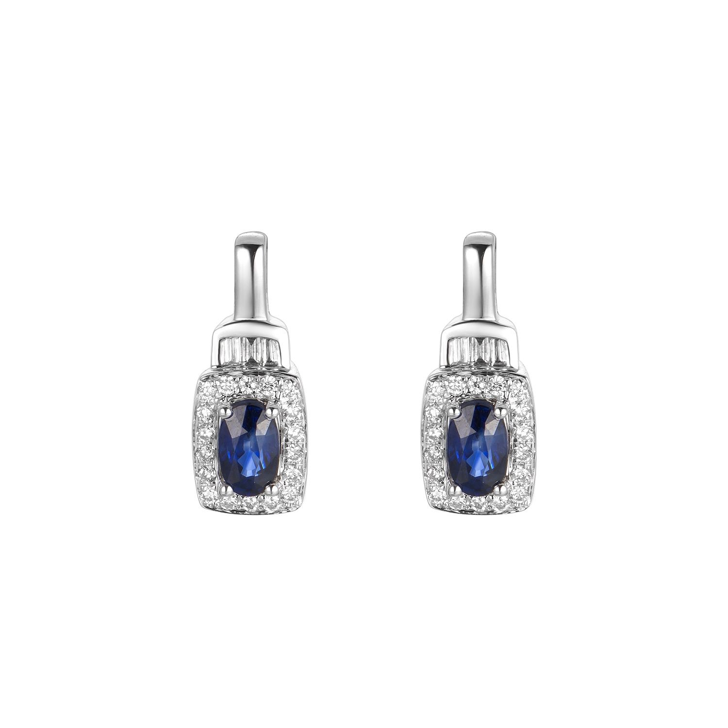 14K White Gold  Natural Sapphire  Diamond  Stud Earrings MZ9419