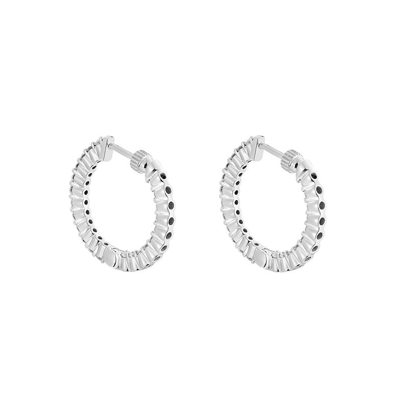 14K White Gold Round Natural Diamond  Hoop Earrings GP4