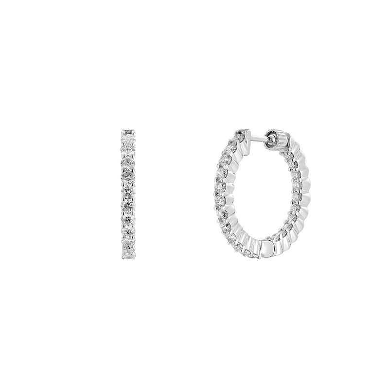 14K White Gold Round Natural Diamond  Hoop Earrings GP4