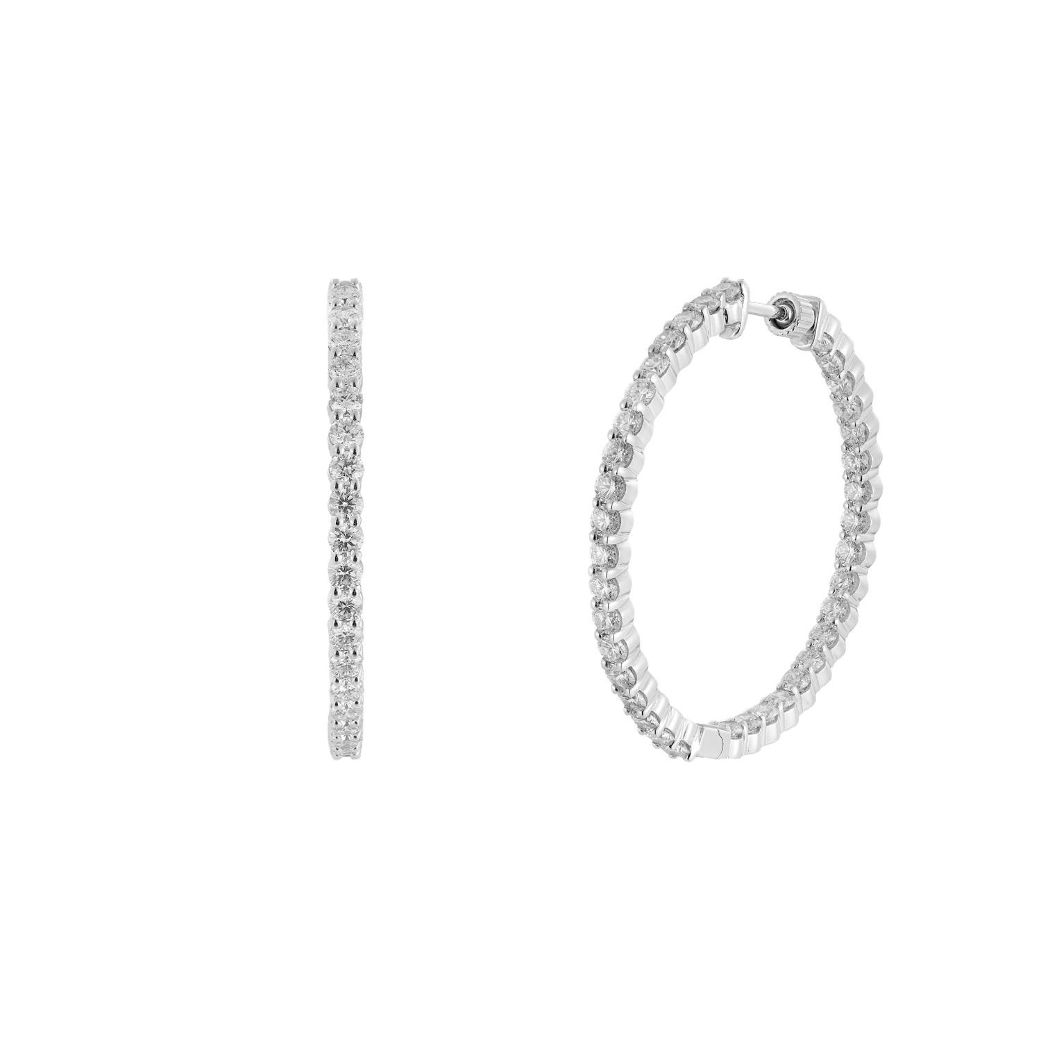14K White Gold Round Natural Diamond  Hoop Earrings GP10