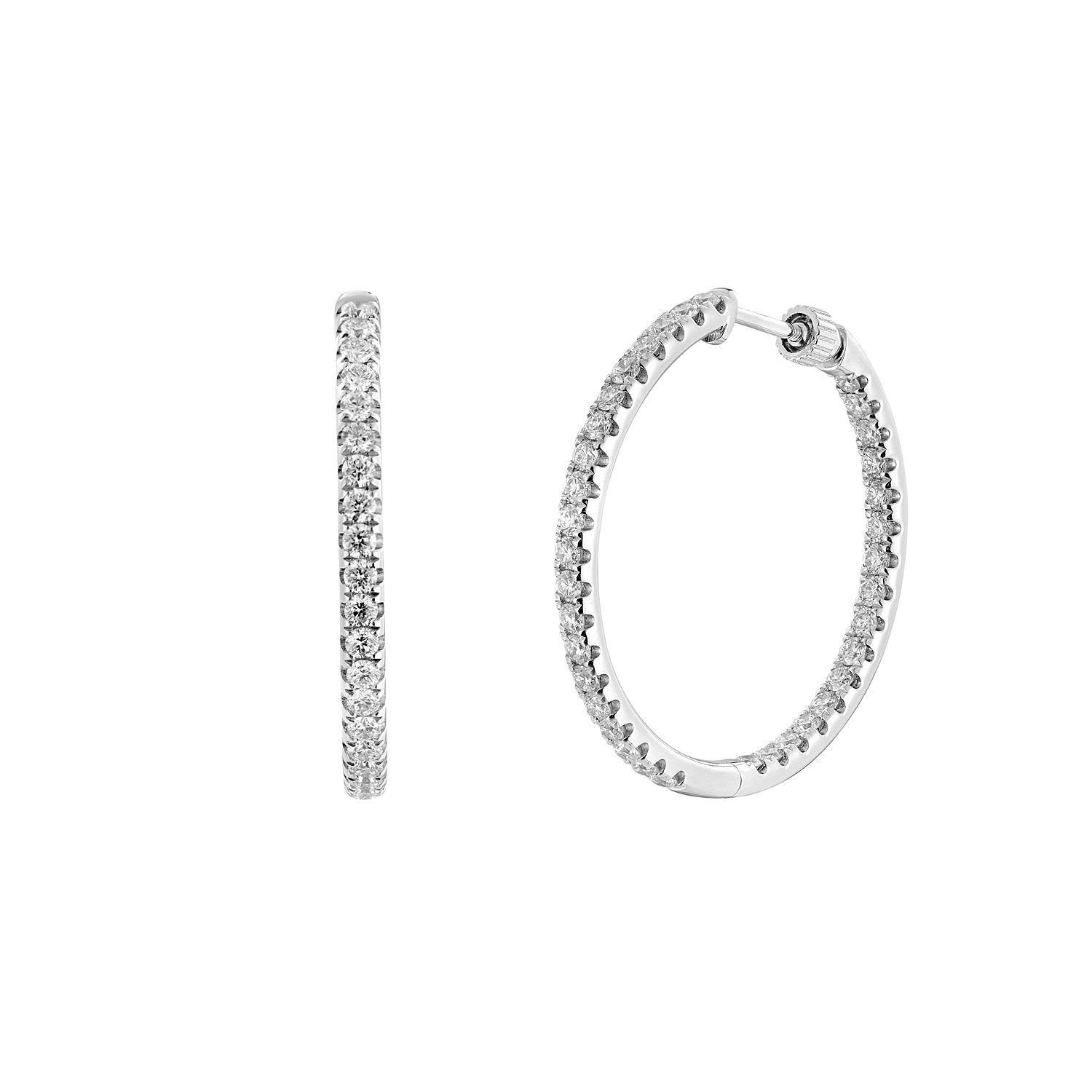14K White Gold Round Natural Diamond  Hoop Earrings GP3-1