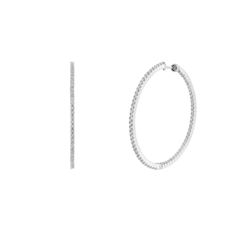 14K White Gold Round Natural Diamond  Hoop Earrings GP16