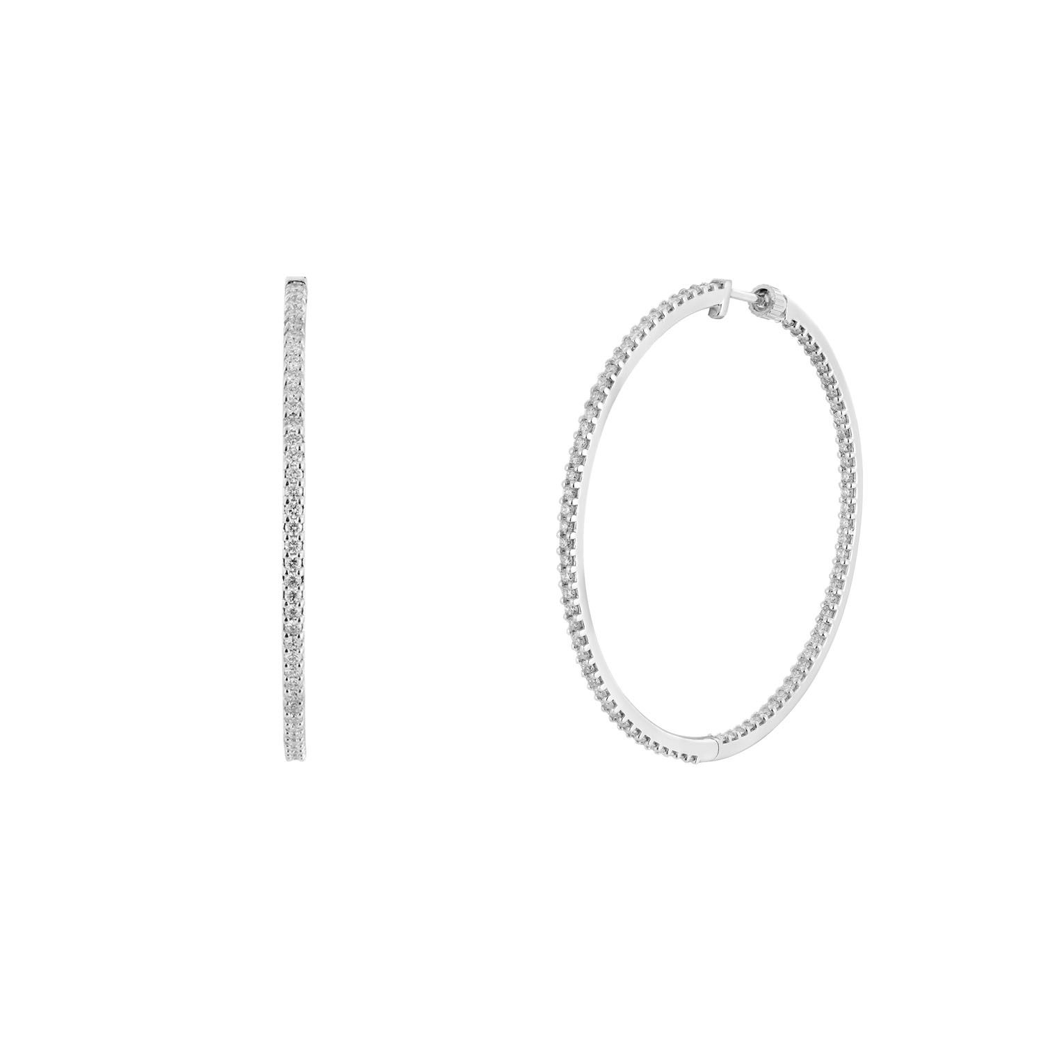 14K White Gold Round Natural Diamond  Hoop Earrings GP14
