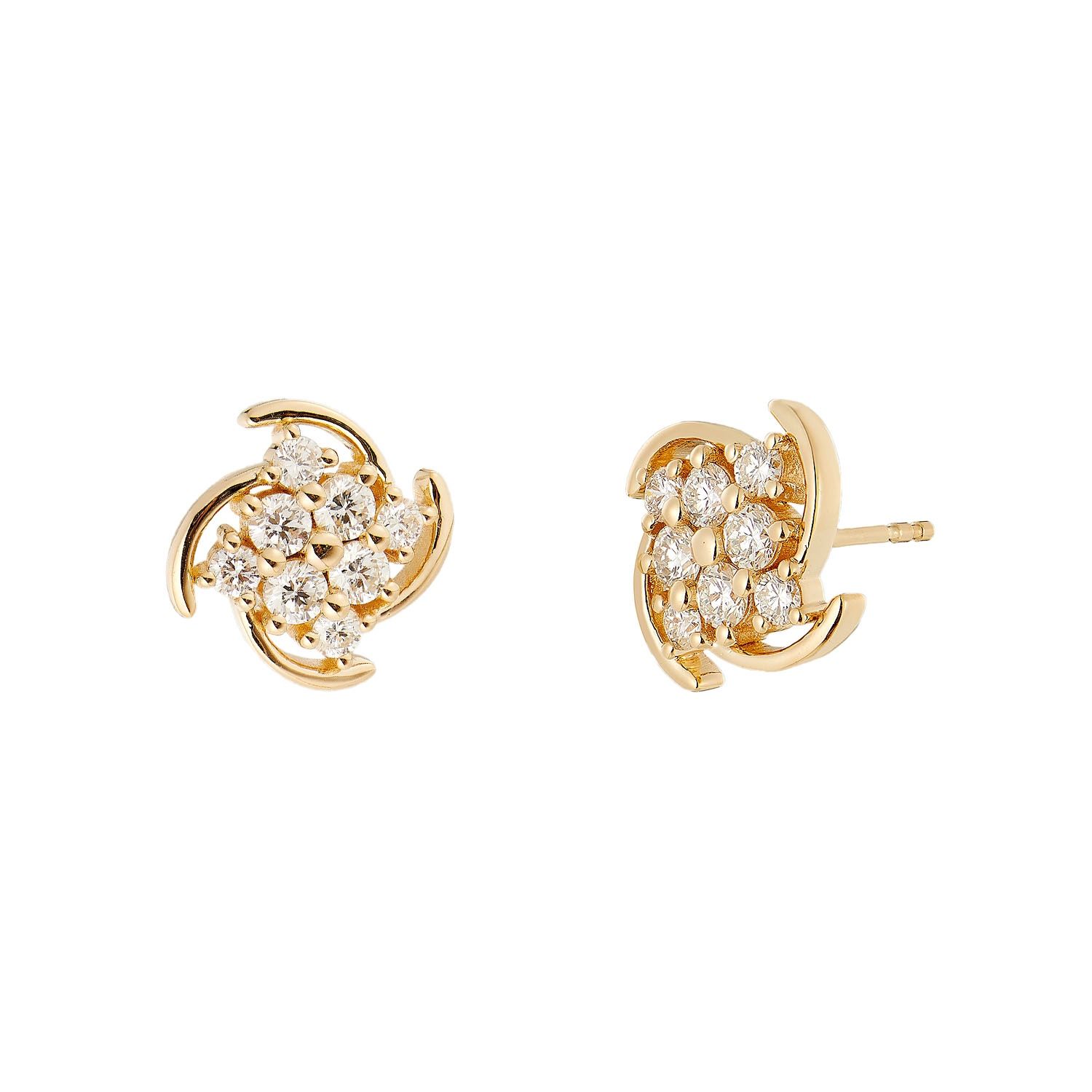 14K Yellow Gold Natural Diamond  Round Stud Earrings MZ10351