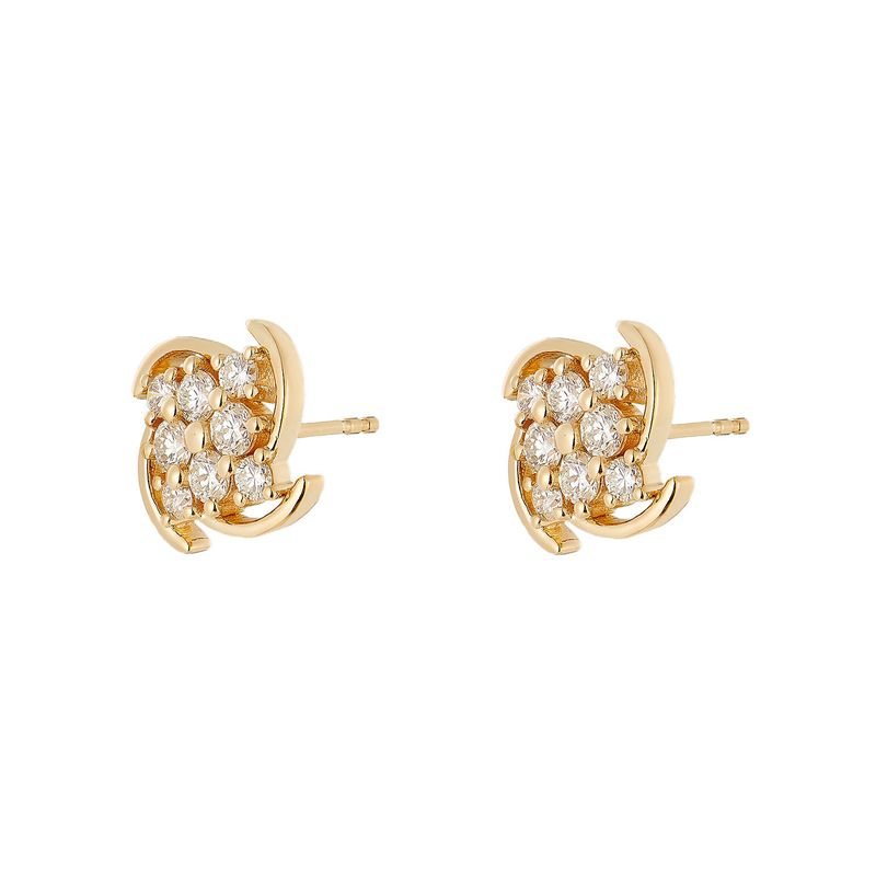 14K Yellow Gold Natural Diamond  Round Stud Earrings MZ10351