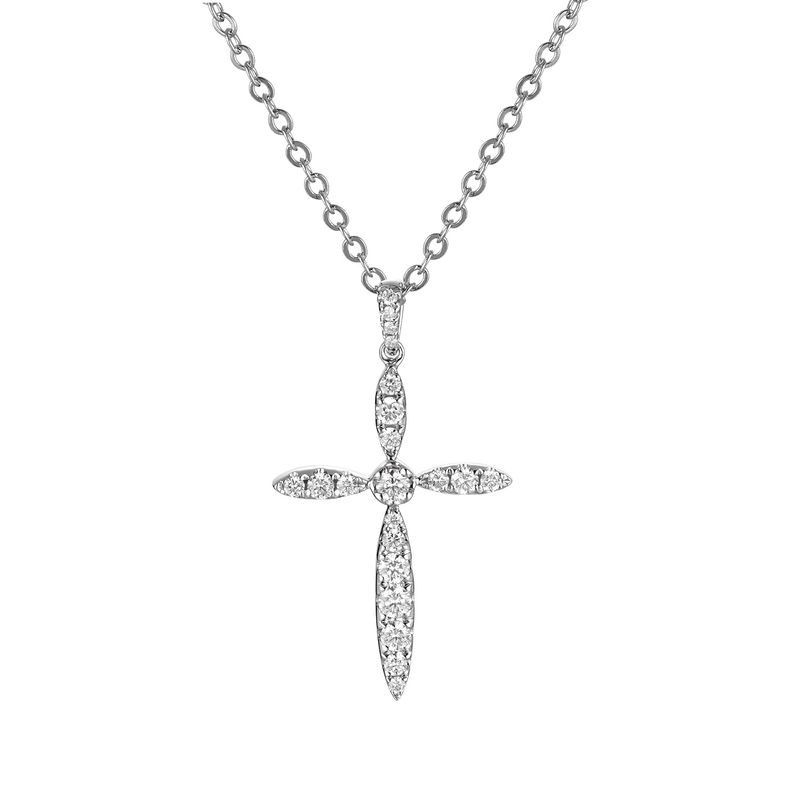 14K White/Yellow Gold Cross Natural Diamond  Pendant MZ9046