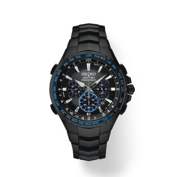 Seiko Coutura Radio Sync Solar Chronograph 44.5 mm Black Dial Men&#39;s Watch SSG021